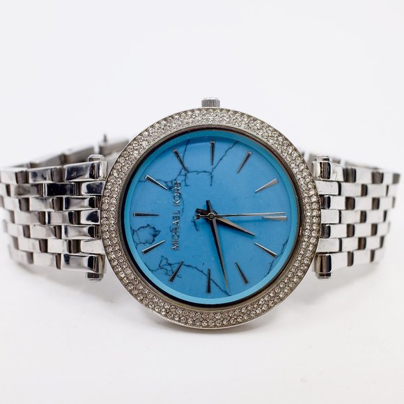 MICHAEL KORS~mk3403~darci~TURQUOISE DIAL SILVER GLITZ OVERSIZED WATCH